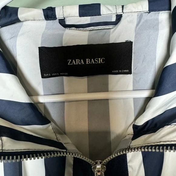 Zara Basics Women’s Striped Jacket w/ Neon‎ Drawstrings Size Small Navy/White - Picture 6 of 6
